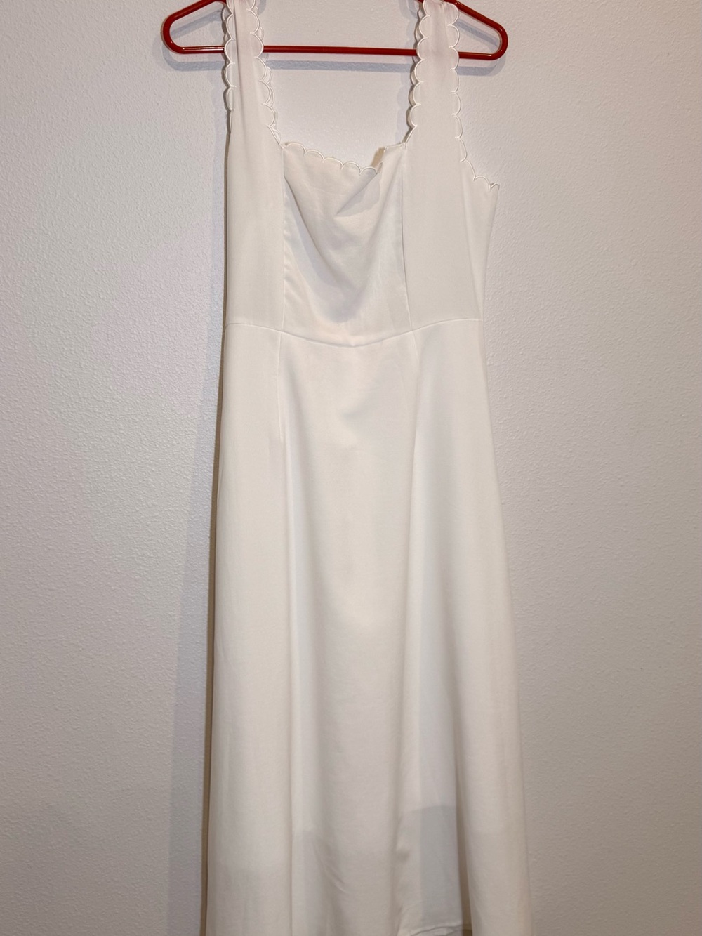 White Scallop Strap Midi Dress